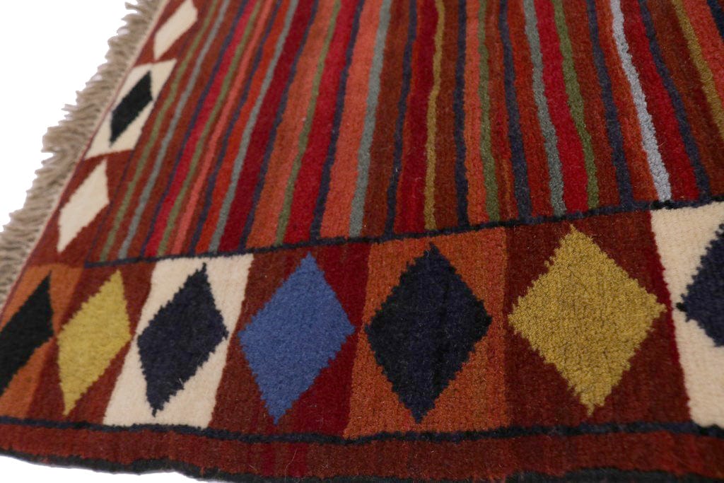 Red Tribal Stripes & Border 4X6 Gabbeh Persian Rug