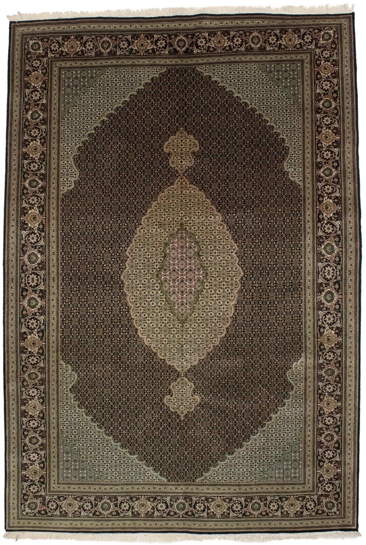 Black Geometric Floral 6'7X9'9 Fish Mahi Tabriz Persian Rug