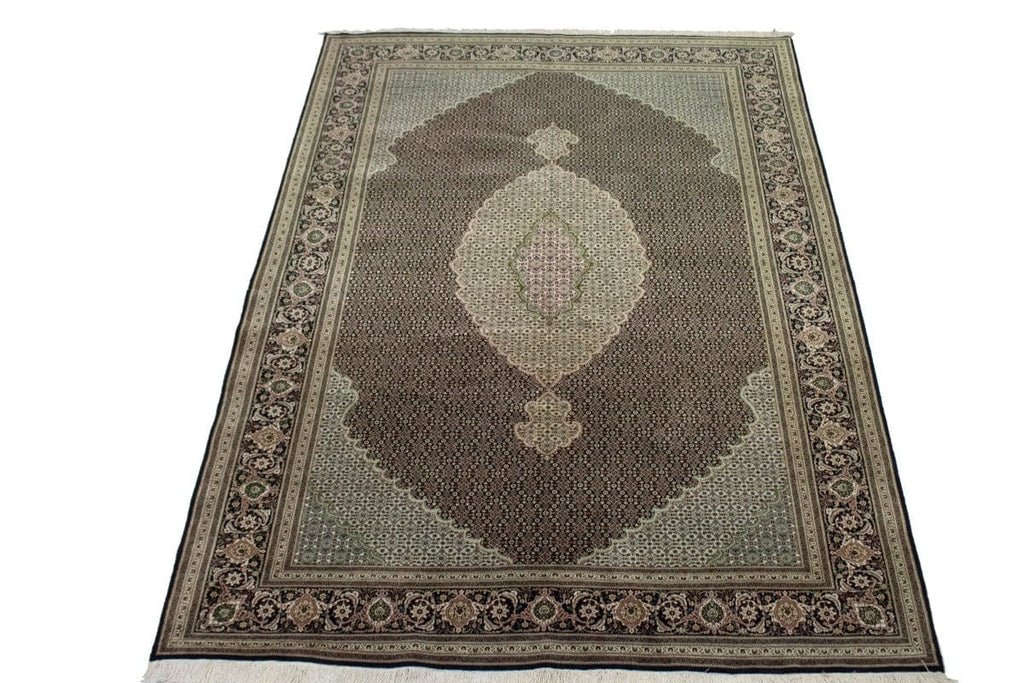 Black Geometric Floral 6'7X9'9 Fish Mahi Tabriz Persian Rug