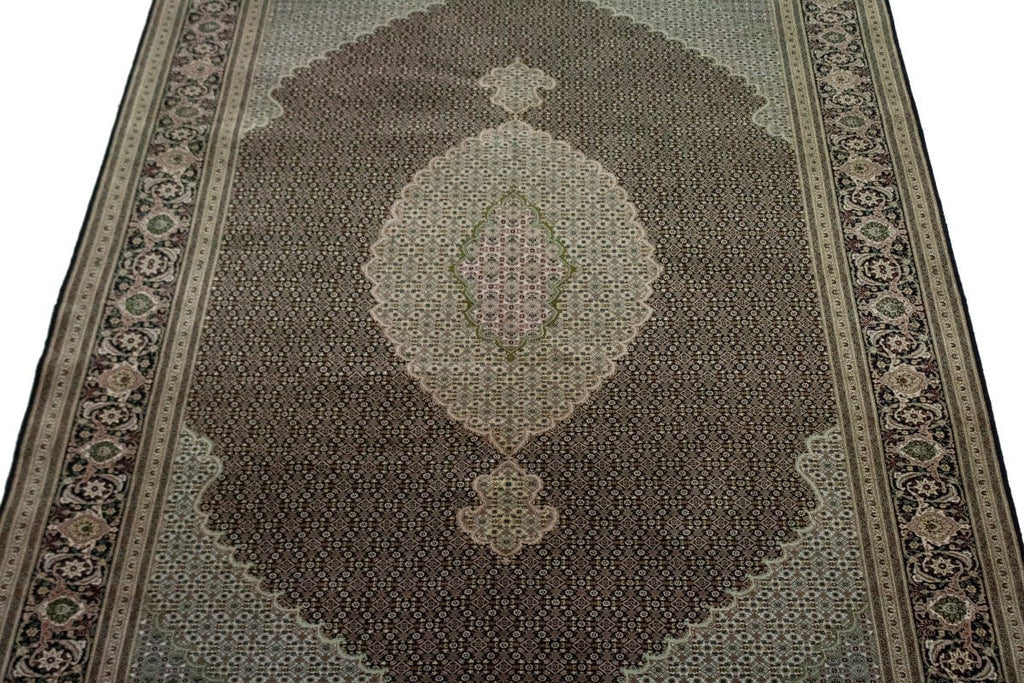 Black Geometric Floral 6'7X9'9 Fish Mahi Tabriz Persian Rug