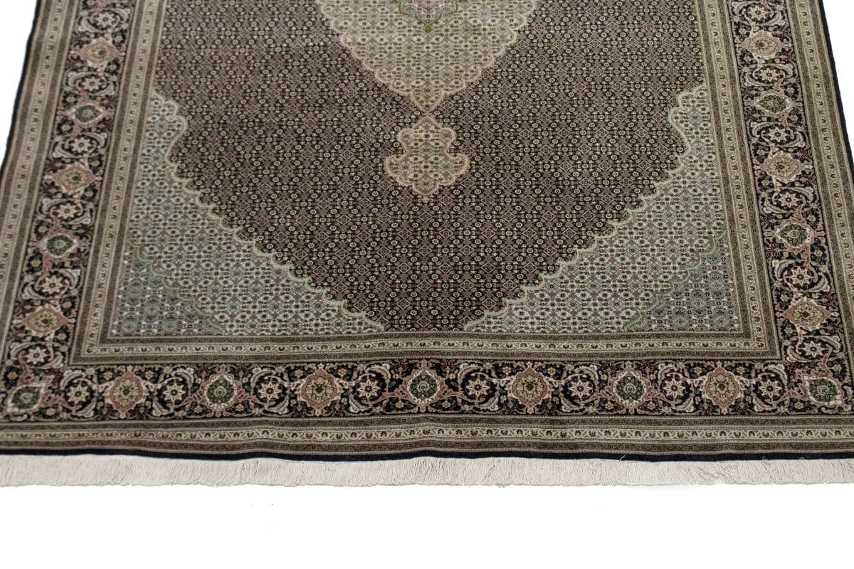 Black Geometric Floral 6'7X9'9 Fish Mahi Tabriz Persian Rug