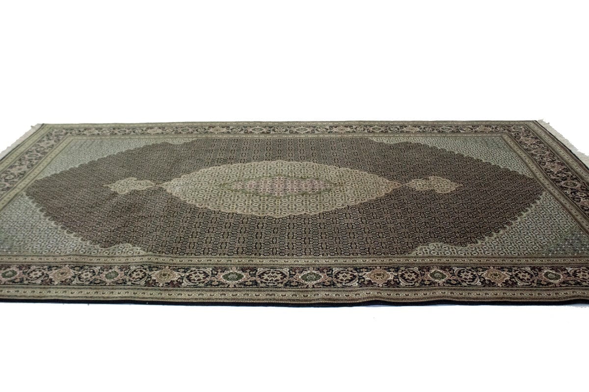 Black Geometric Floral 6'7X9'9 Fish Mahi Tabriz Persian Rug