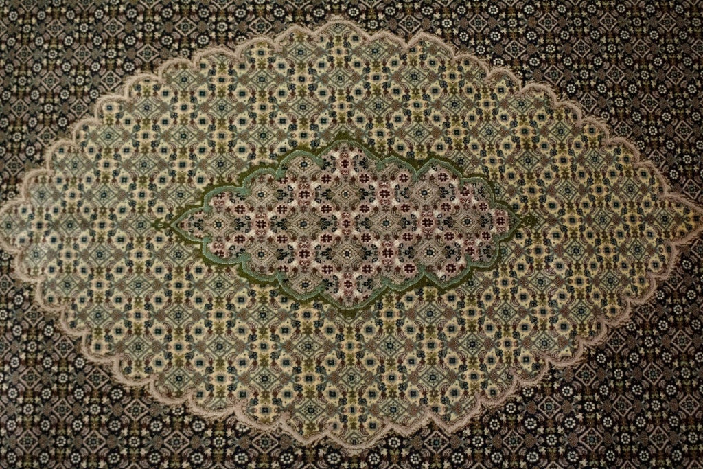 Black Geometric Floral 6'7X9'9 Fish Mahi Tabriz Persian Rug