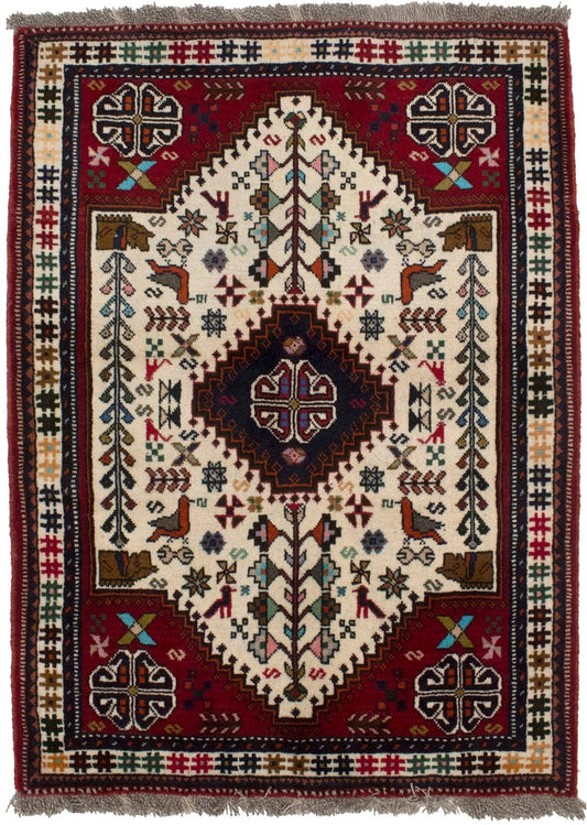 Cream Tribal 4X5 Shiraz Persian Rug