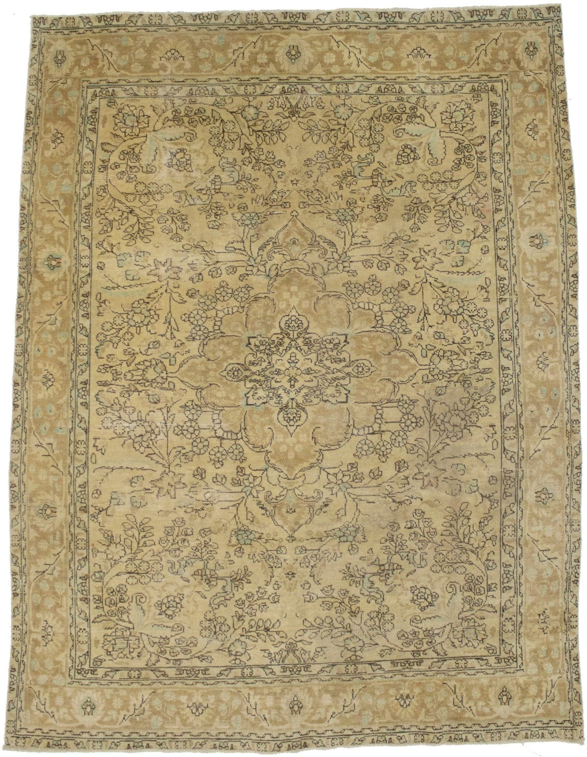 Traditional Floral Muted 8X11 Distressed Tabriz Persian Rug