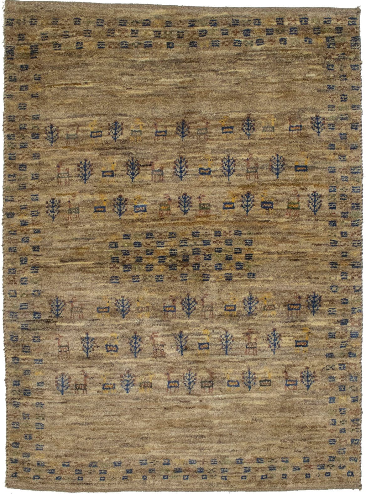 Beige Tribal Pictorial 3'6X4'9 Gabbeh Persian Rug