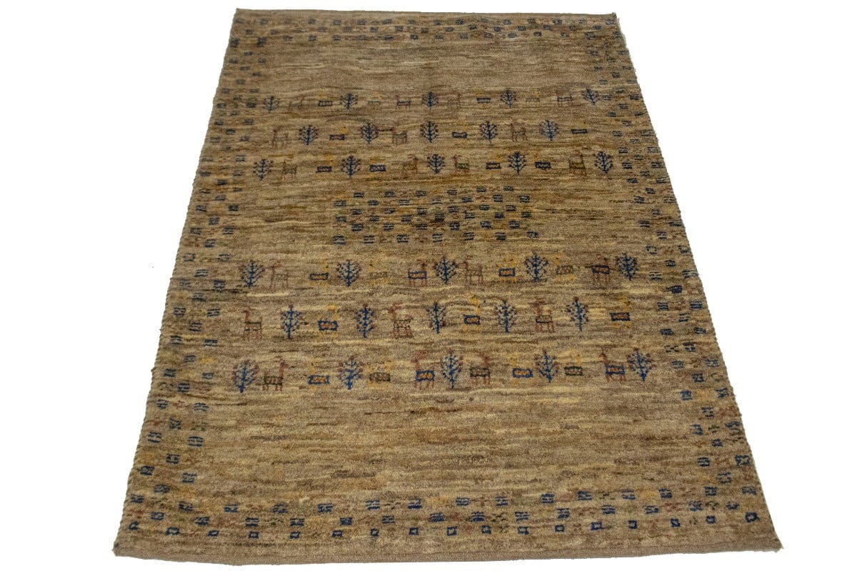 Beige Tribal Pictorial 3'6X4'9 Gabbeh Persian Rug