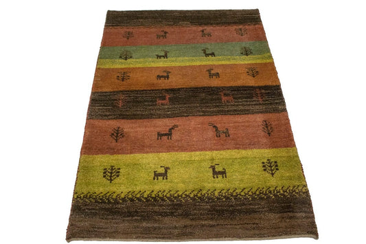 Multicolored Tribal Stripes 3X5 Gabbeh Persian Rug