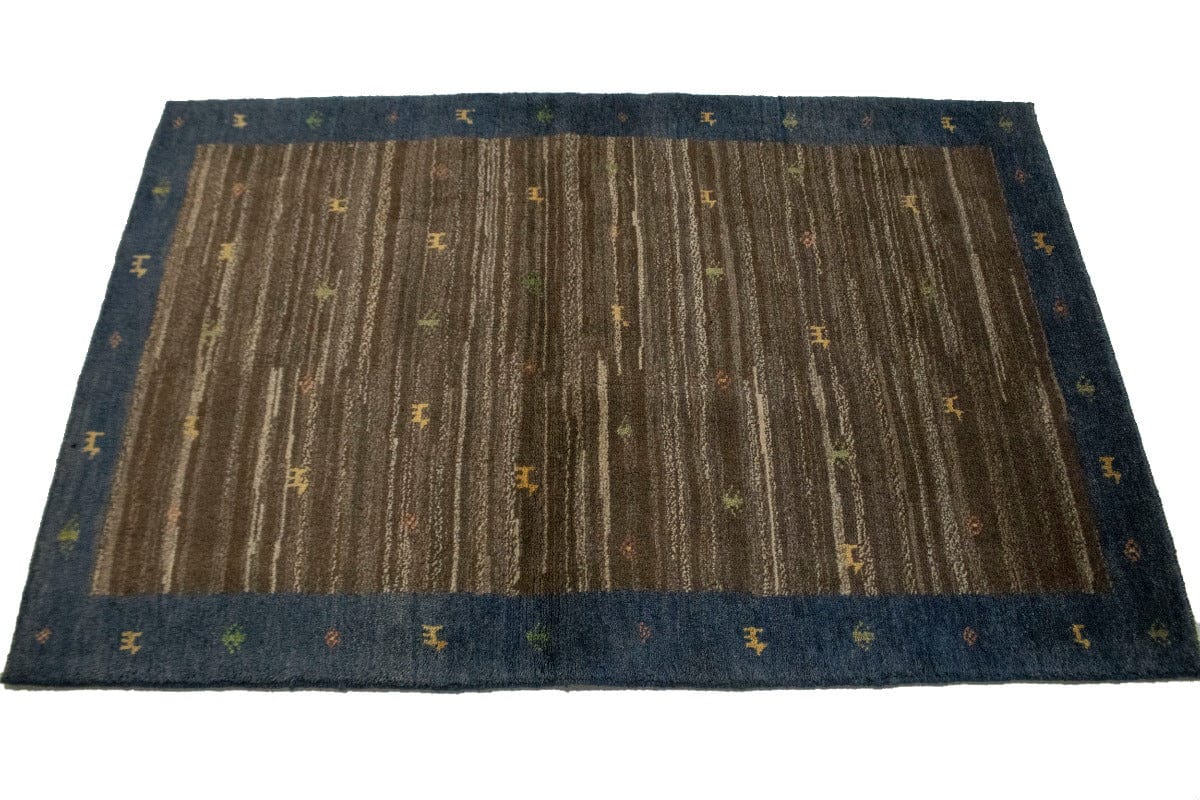 Brown & Blue Border Tribal 3X5 Gabbeh Persian Rug