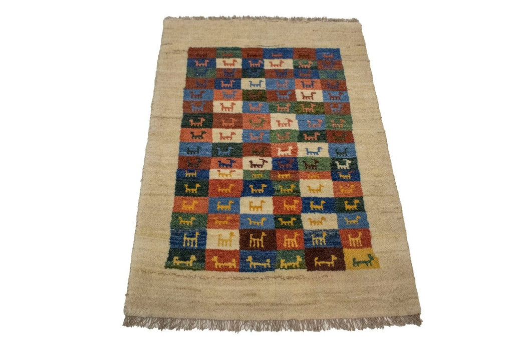 Border Checker Tribal 2'6X3'8 Gabbeh Persian Rug