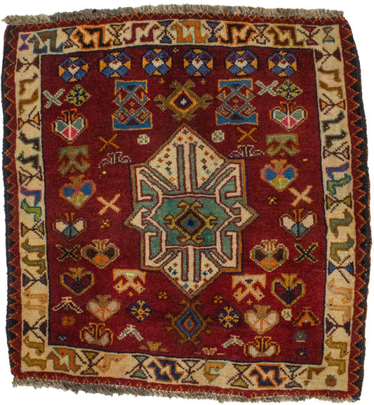 Vintage Tribal Red 2X2 Shiraz Persian Square Rug