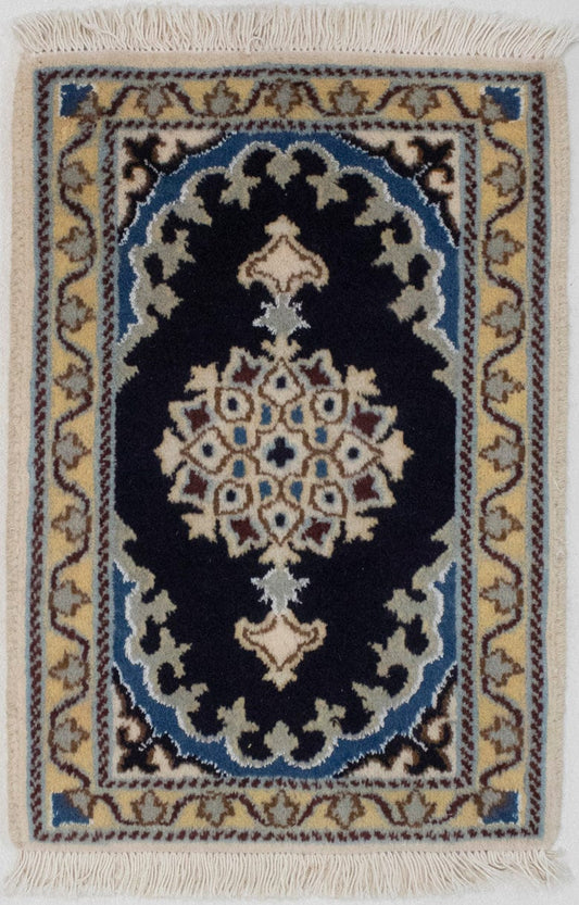 Navy Blue Traditional 1X2 Nain Persian Rug