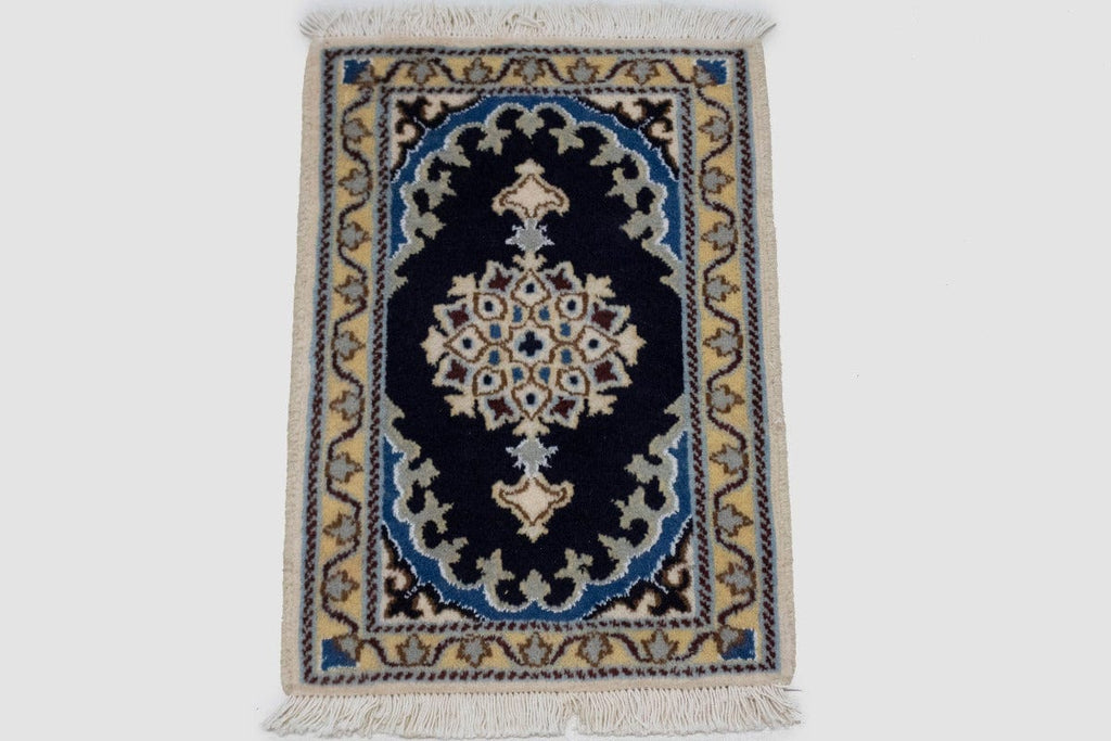 Navy Blue Traditional 1X2 Nain Persian Rug