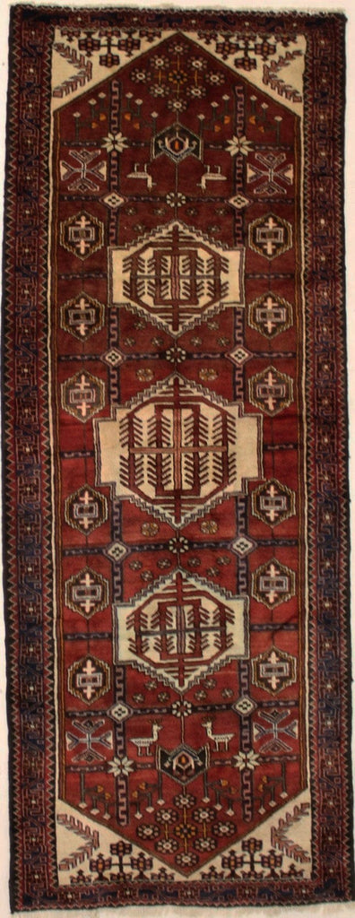 Vintage Red Tribal 4X10 Dorzajan Hamedan Persian Runner Rug