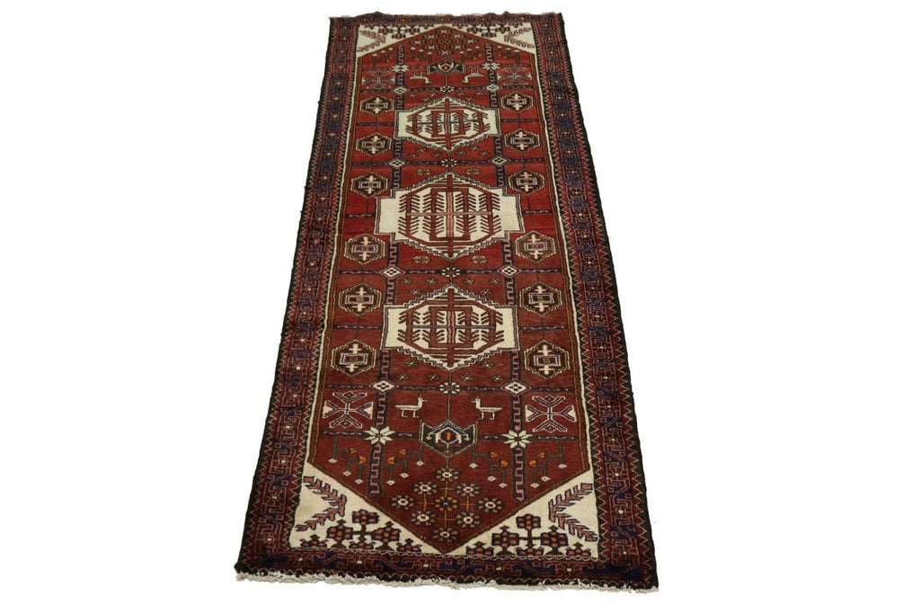 Vintage Red Tribal 4X10 Dorzajan Hamedan Persian Runner Rug