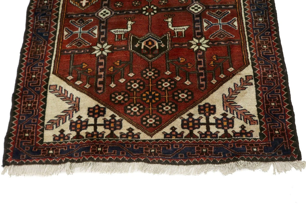 Vintage Red Tribal 4X10 Dorzajan Hamedan Persian Runner Rug