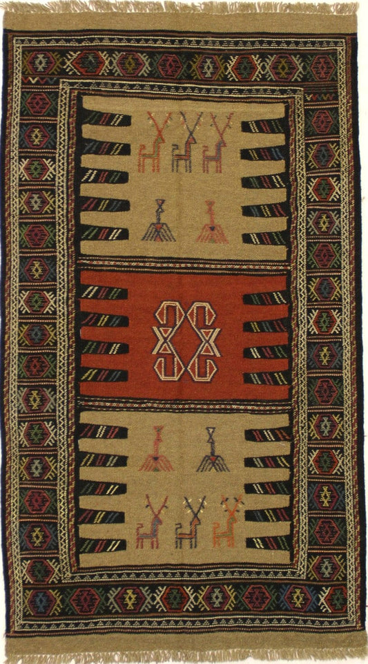 Khaki Tribal 3X6 Sumak Herati Persian Rug
