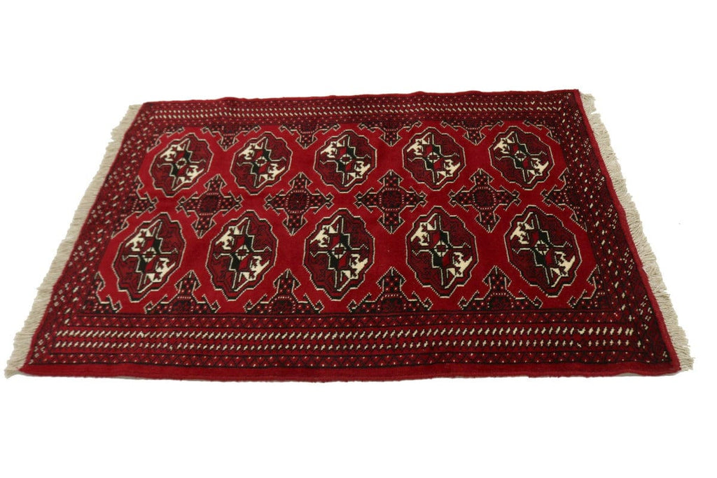Scarlet Red Tribal 3X5 Turkoman Ghoochan Persian Rug