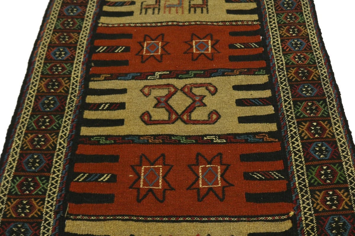 Pictorial Flat Weave 3X6 Sumak Herati Oriental Rug