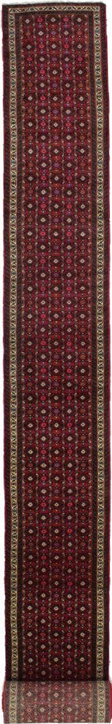 Red Tribal Palatial 3X33 Hamedan Persian Runner Rug