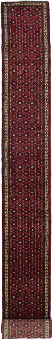 Red Tribal Palatial 3X33 Hamedan Persian Runner Rug