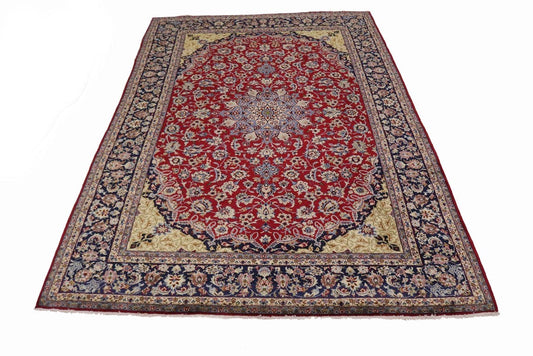 Vintage Red Traditional 10X15 Isfahan Persian Rug