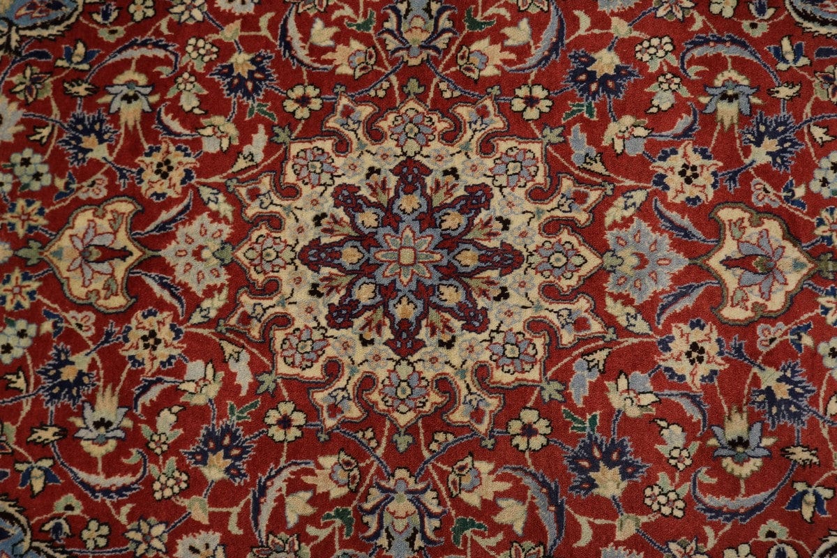 Vintage Scarlet Red Traditional 3'6X6'2 Isfahan Persian Rug