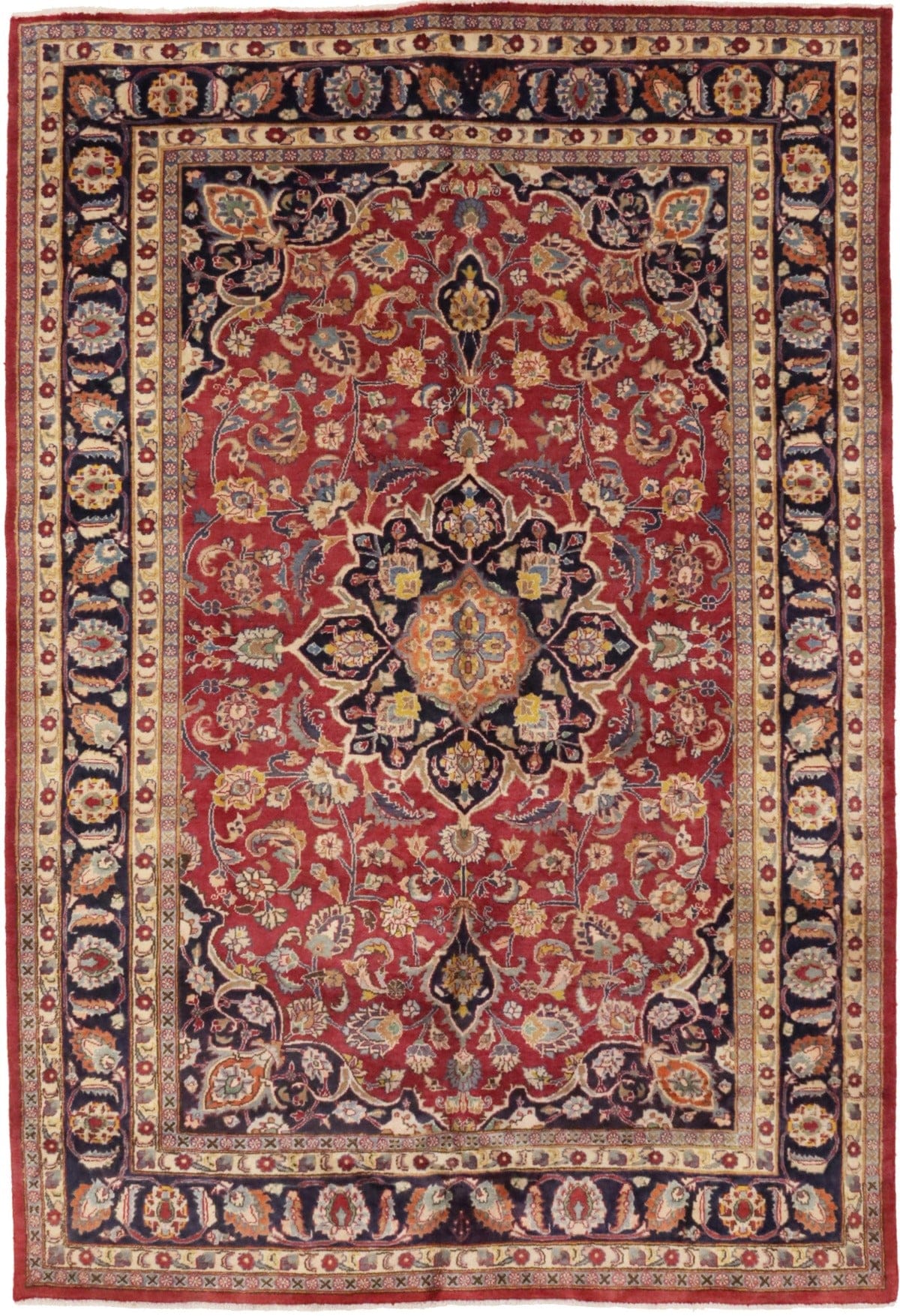 Vintage Red Traditional 6'5X9'6 Mashad Persian Rug