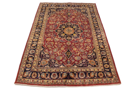 Vintage Red Traditional 6'5X9'6 Mashad Persian Rug