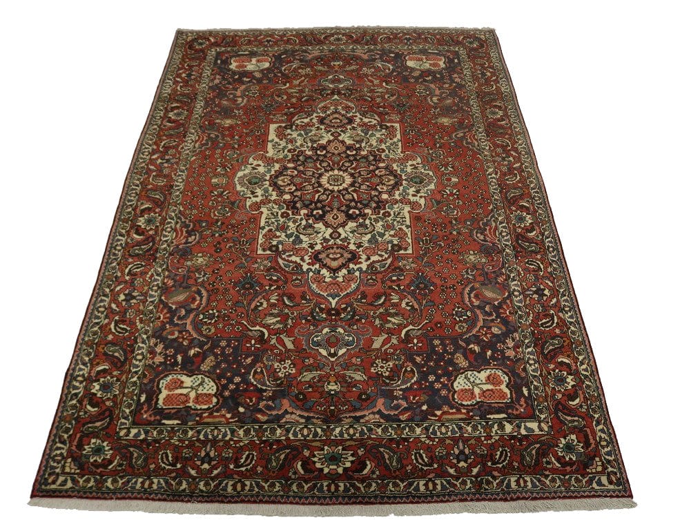 Vintage Bittersweet Red Floral 7X11 Bakhtiari Persian Rug