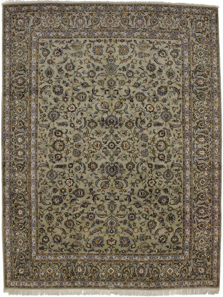 Vintage Sage Green Traditional 10X13 Kashan Persian Rug