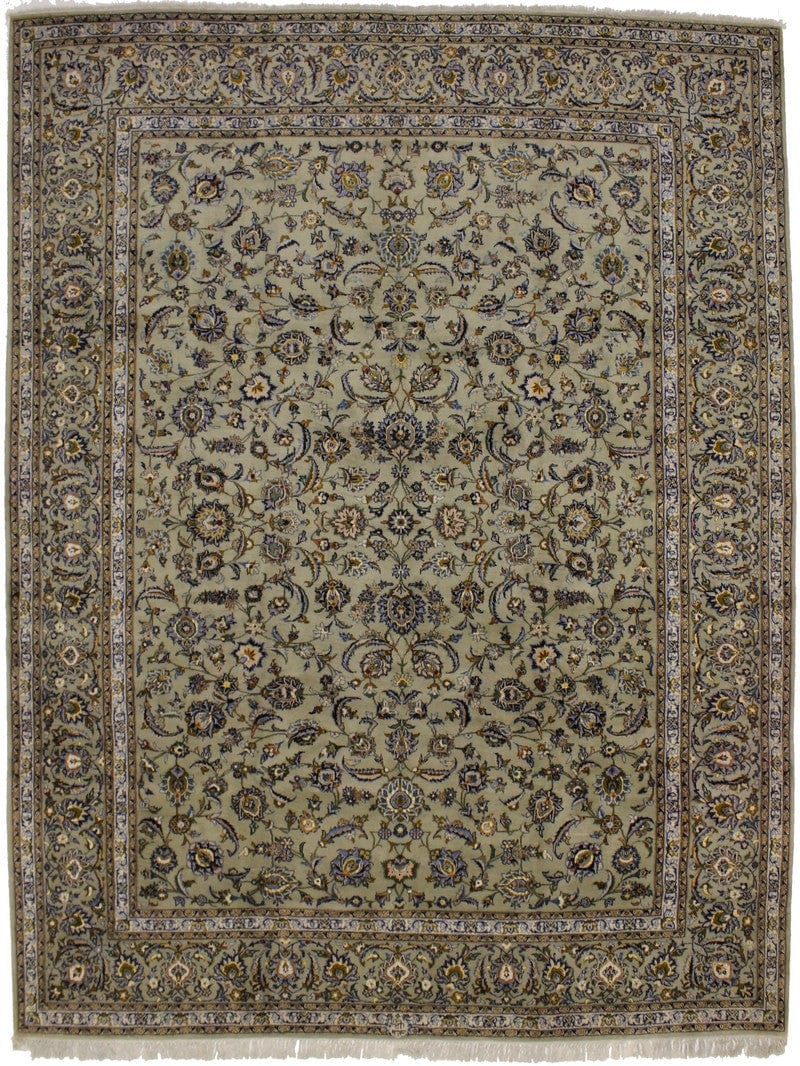 Vintage Sage Green Traditional 10X13 Kashan Persian Rug