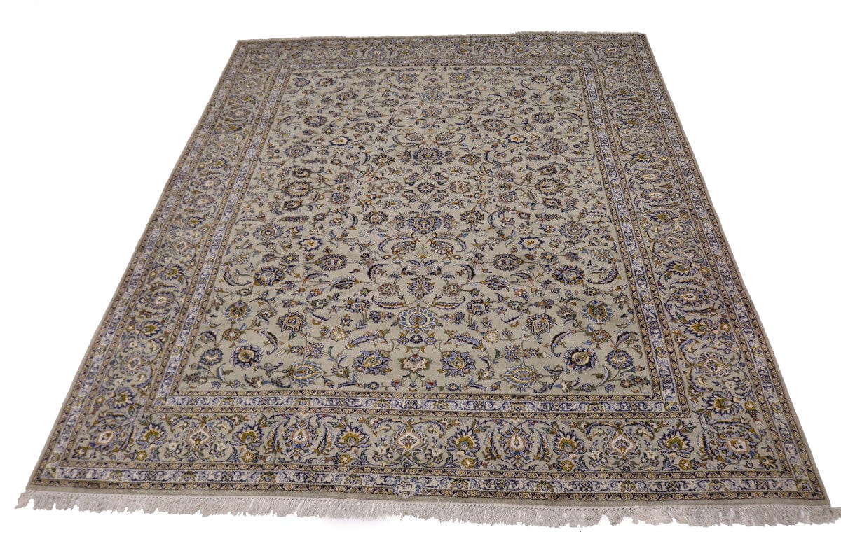 Vintage Sage Green Traditional 10X13 Kashan Persian Rug