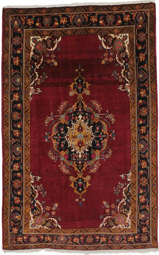 Vintage Dark Red Traditional 6X10 Tabriz Persian Rug