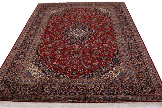 Vintage Red Traditional 9X13 Kashan Persian Rug