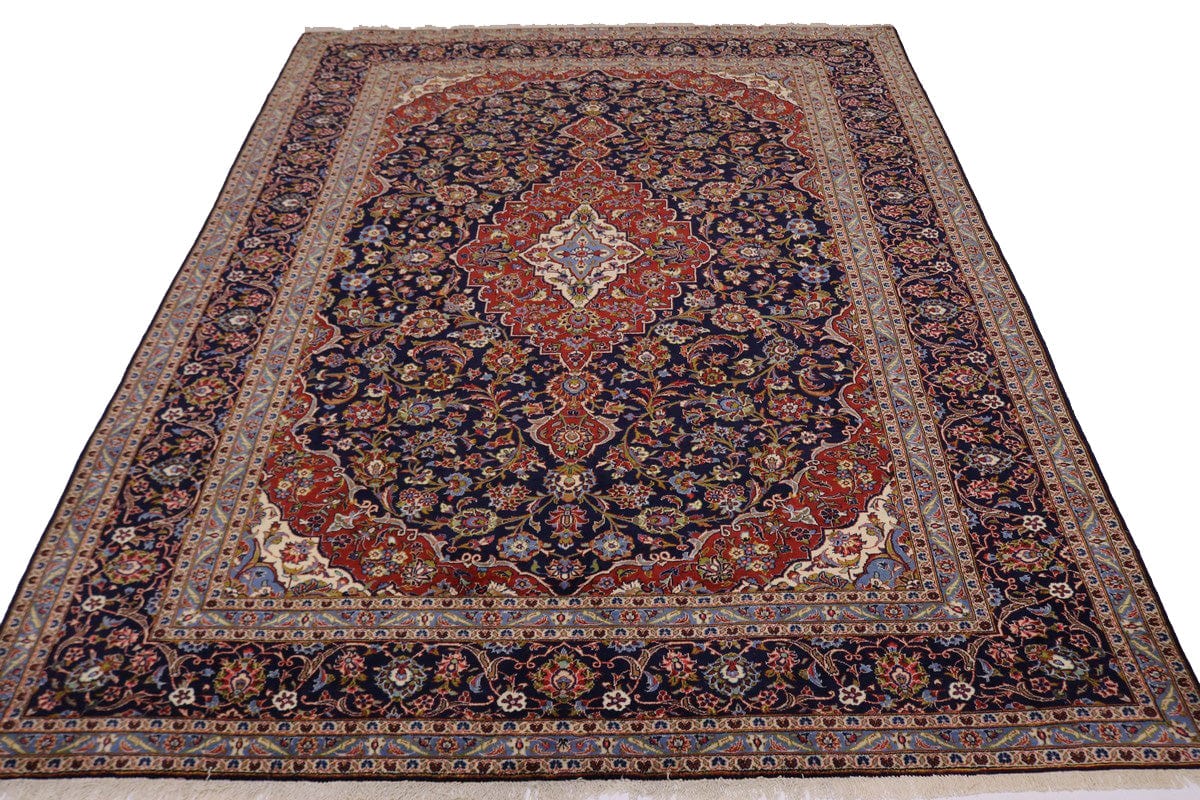 Vintage Dark Navy Traditional 9'5X13'4 Kashan Persian Rug