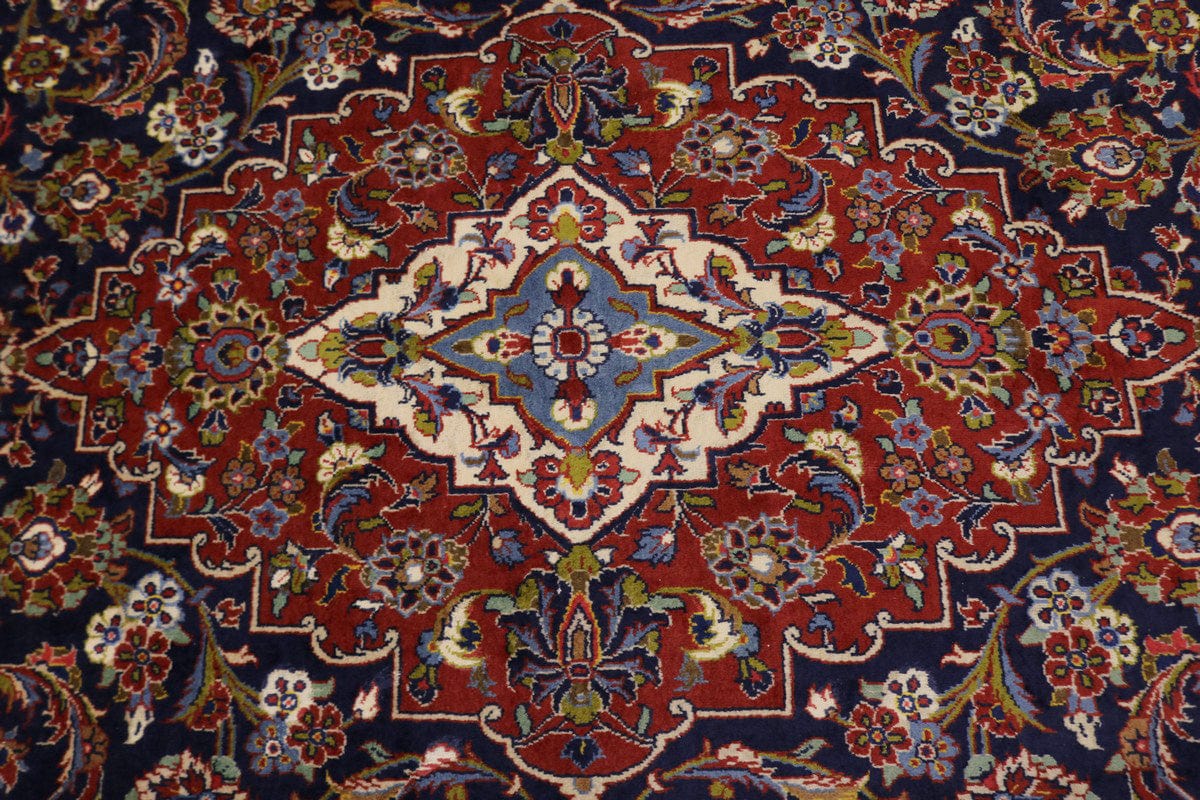 Vintage Dark Navy Traditional 9'5X13'4 Kashan Persian Rug