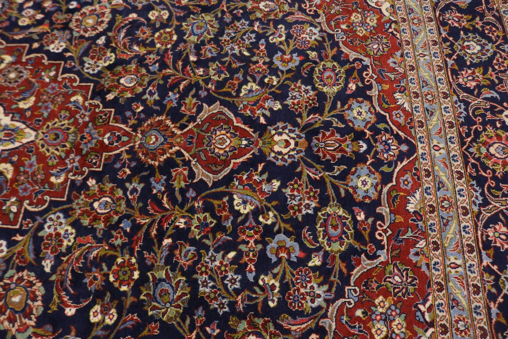 Vintage Dark Navy Traditional 9'5X13'4 Kashan Persian Rug