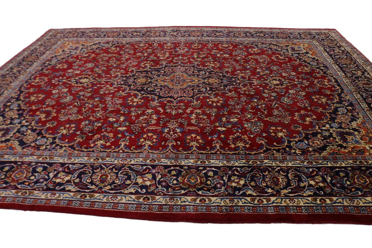 Vintage Red Traditional 10X13 Mashad Persian Rug