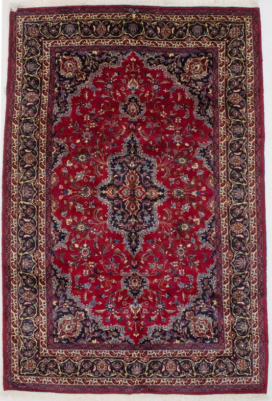 Vintage Red Traditional 7X10 Mashad Persian Rug