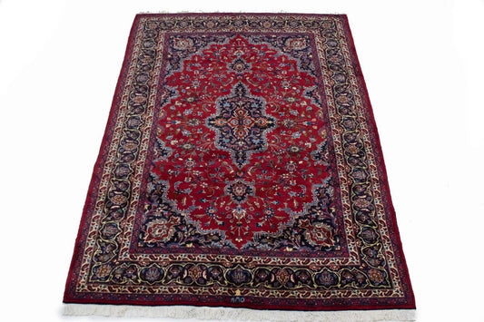 Vintage Red Traditional 7X10 Mashad Persian Rug