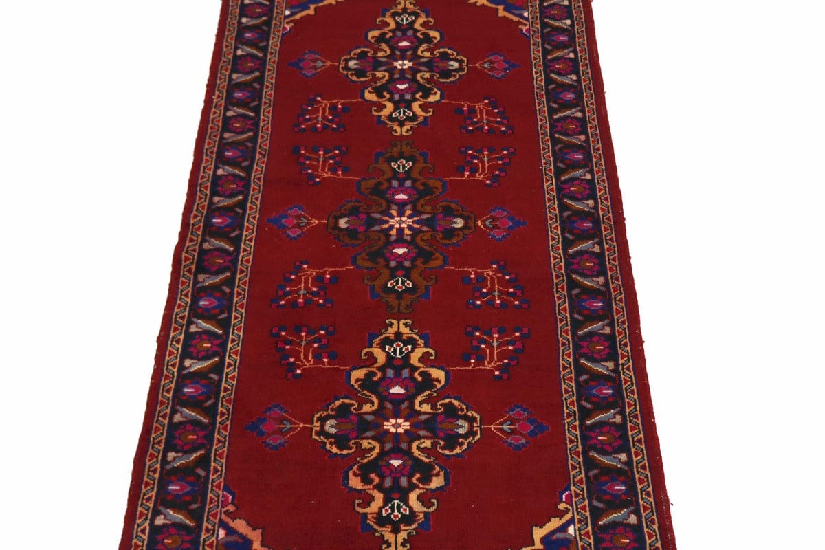 Semi Antique Red Tribal 4X10 Hamedan Persian Runner Rug