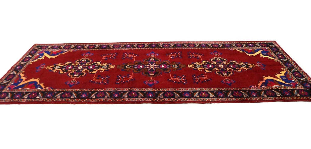 Semi Antique Red Tribal 4X10 Hamedan Persian Runner Rug