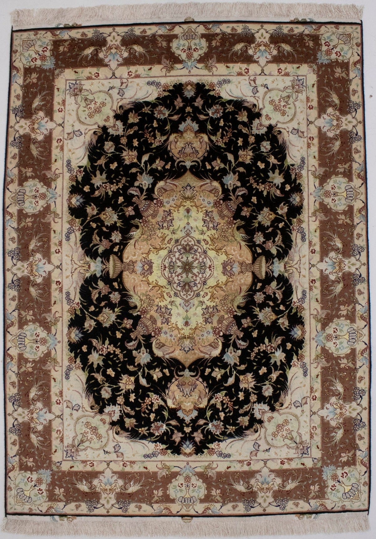 Black Traditional Classic 5X7 Tabriz Persian Rug