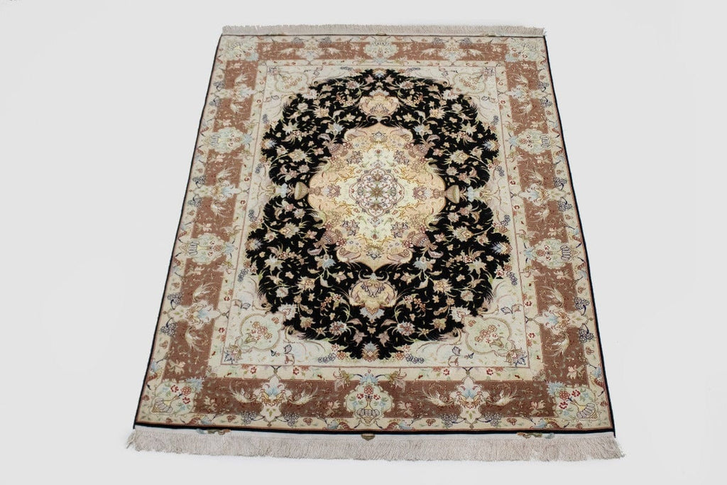 Black Traditional Classic 5X7 Tabriz Persian Rug