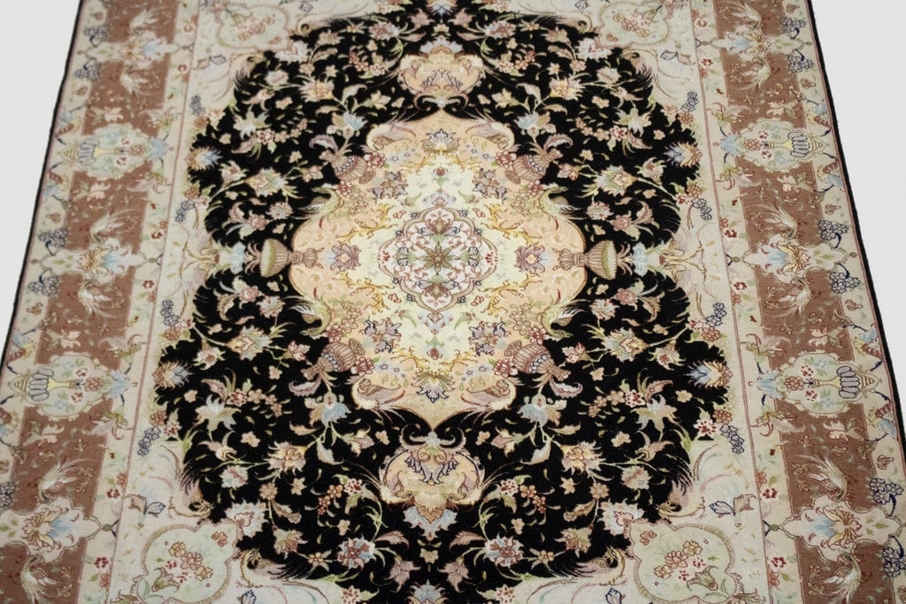 Black Traditional Classic 5X7 Tabriz Persian Rug