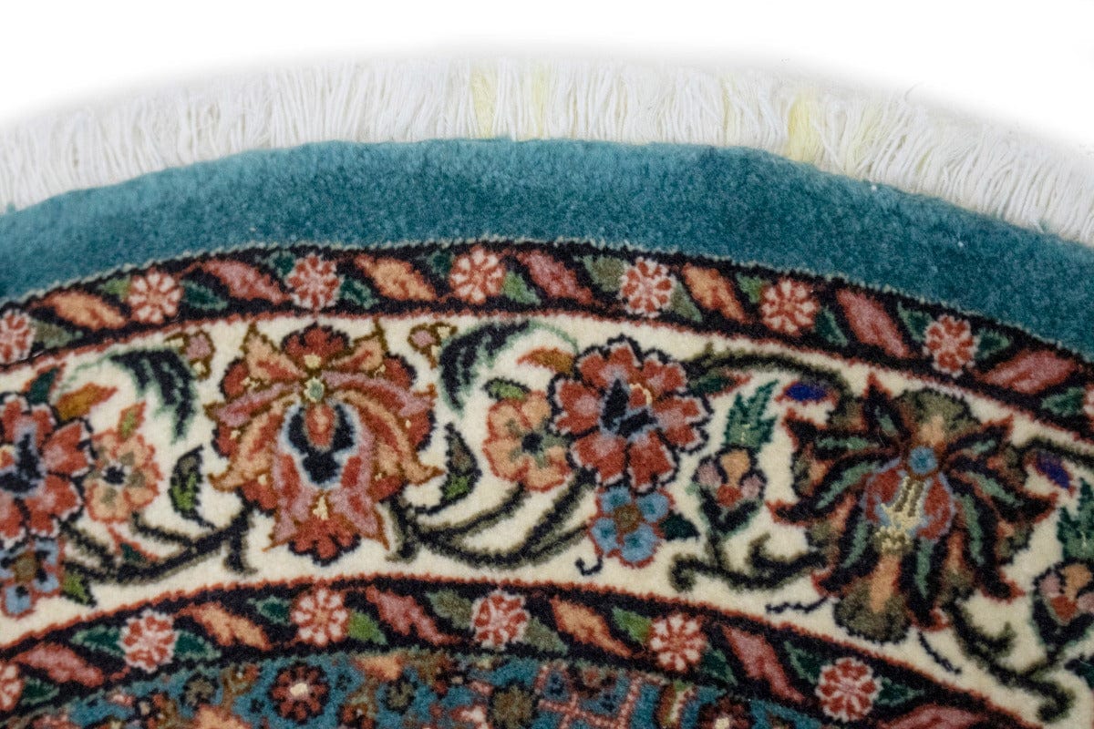 Teal Blue Floral 4X4 Bidjar Halvaei Persian Round Rug