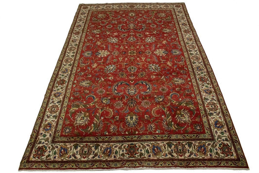 Vintage Red Traditional 9'5X15'4 Tabriz Persian Rug