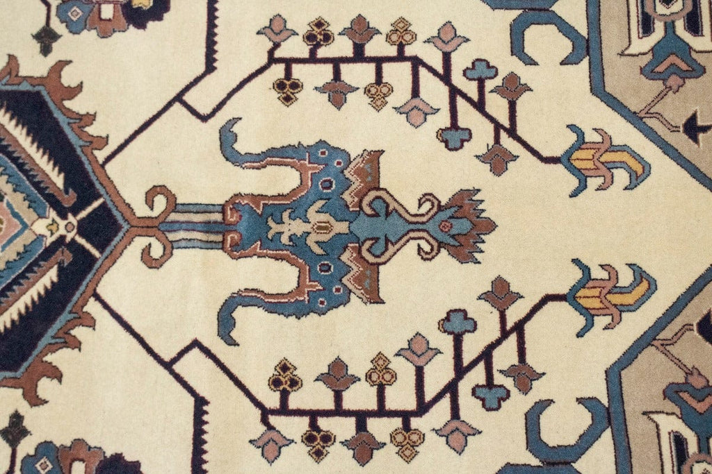 Ivory Rusty Brown Geometric 8X10 Heriz Serapi Oriental Rug