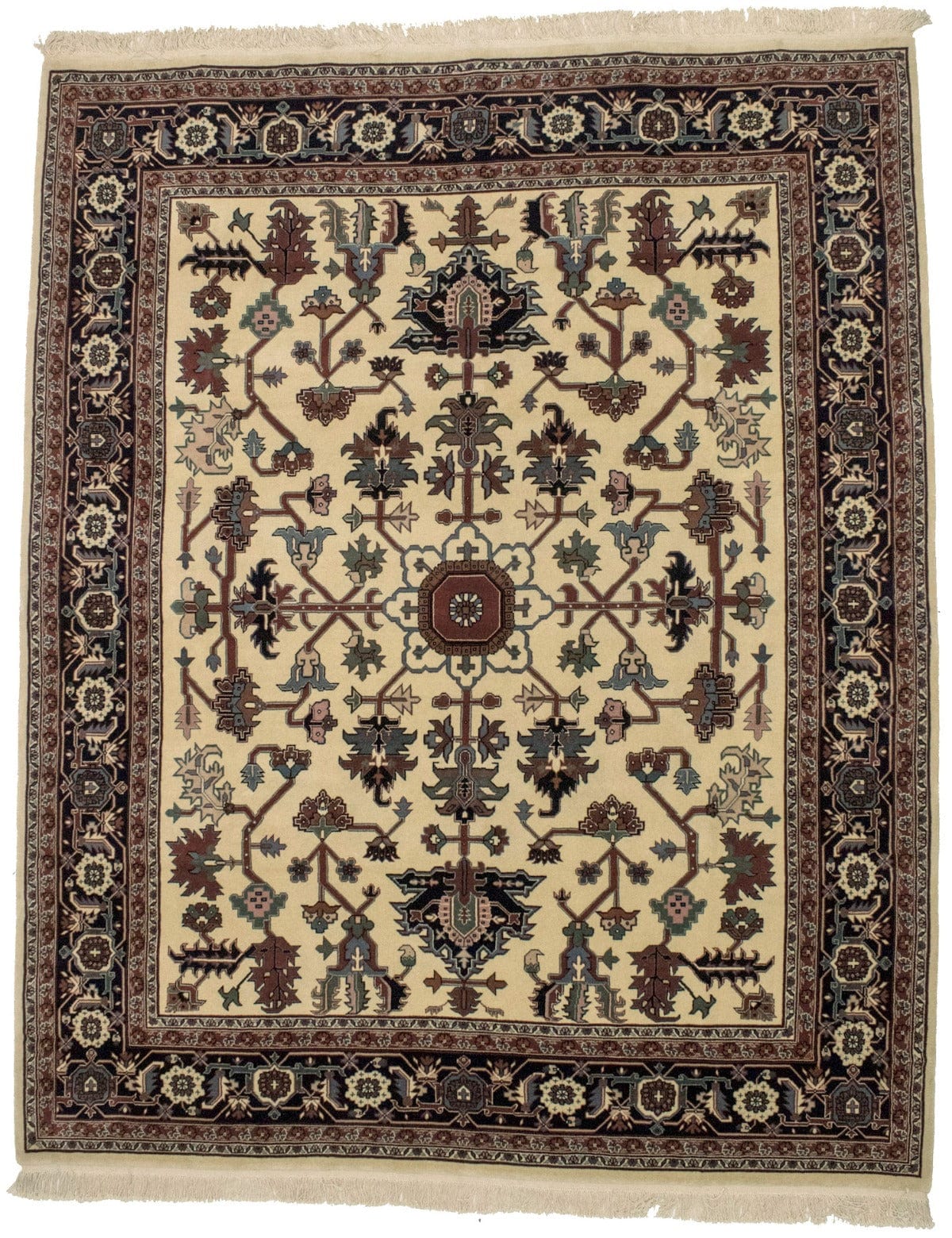 Ivory Floral Geometric 8X10 Heriz Serapi Oriental Rug